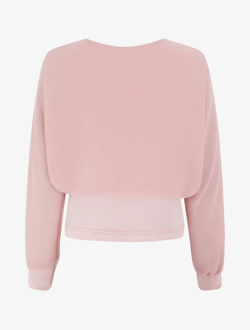 Top à manches style chauve-souris et pans cache-coeur - Rose