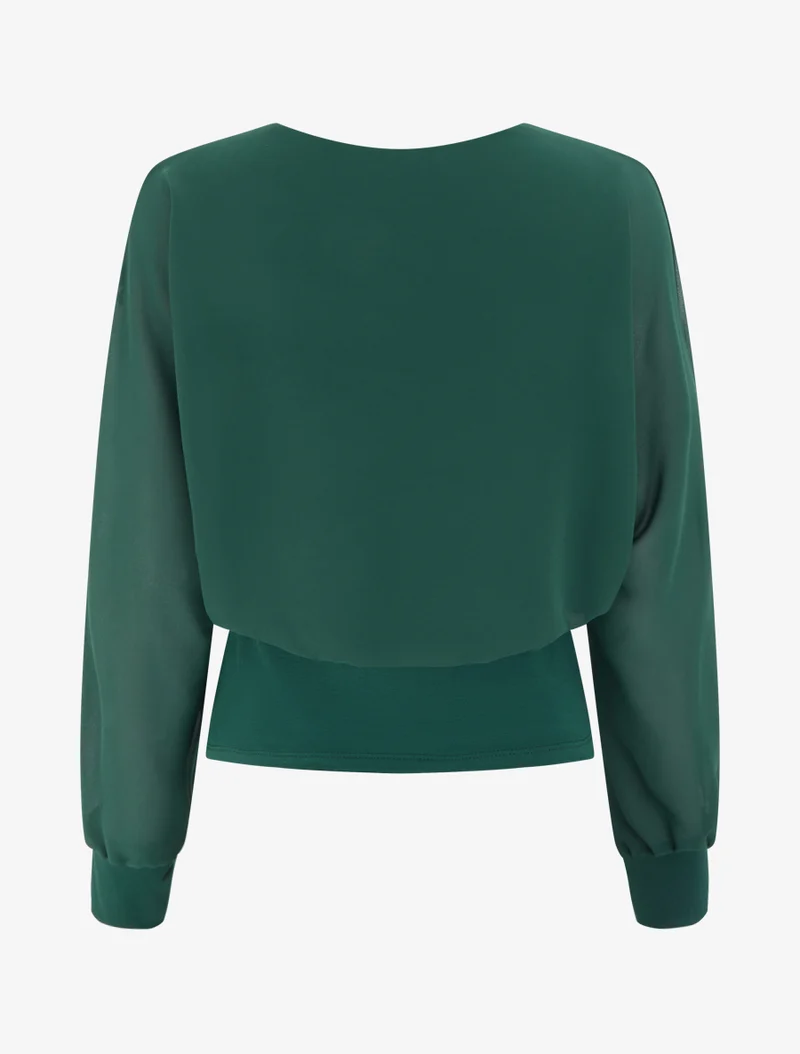Top à manches style chauve-souris et pans cache-coeur - Vert foncé