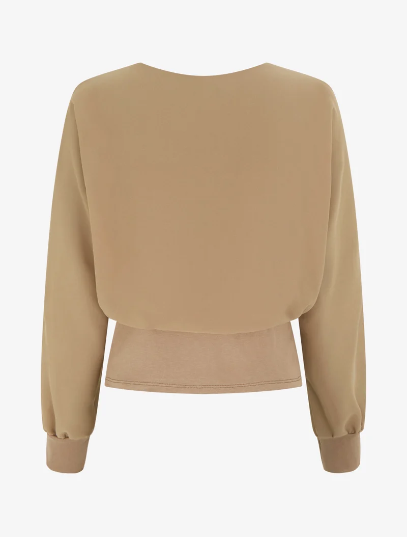 Top à manches style chauve-souris et pans cache-coeur - Beige foncé