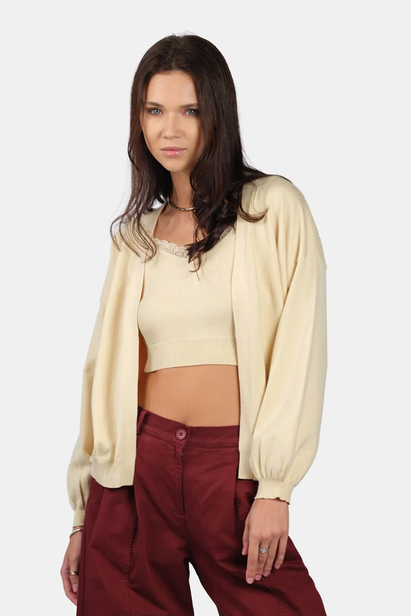 Zita|Viscose Lurex Relaxed Fit Open Knit Cardigan