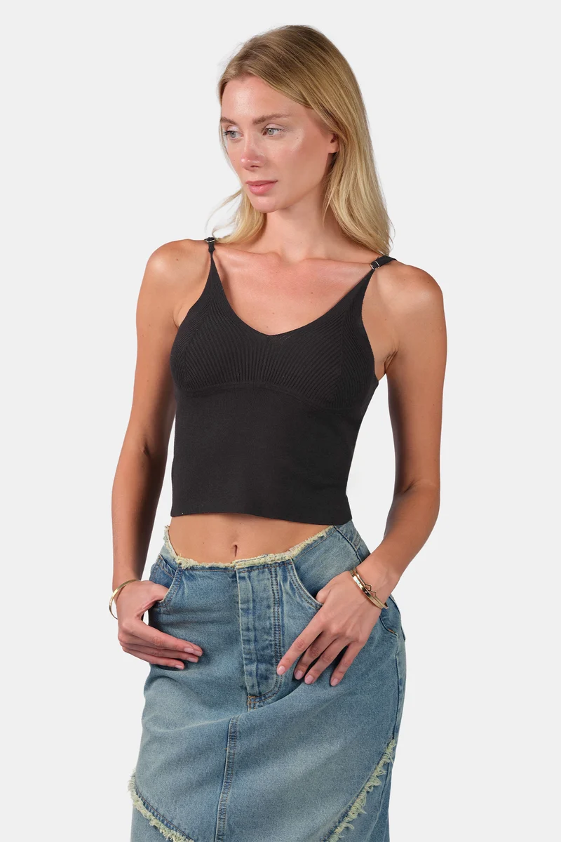 Ariey Cami|Viscose V-Neck Slim Fit Strappy Knit Cami
