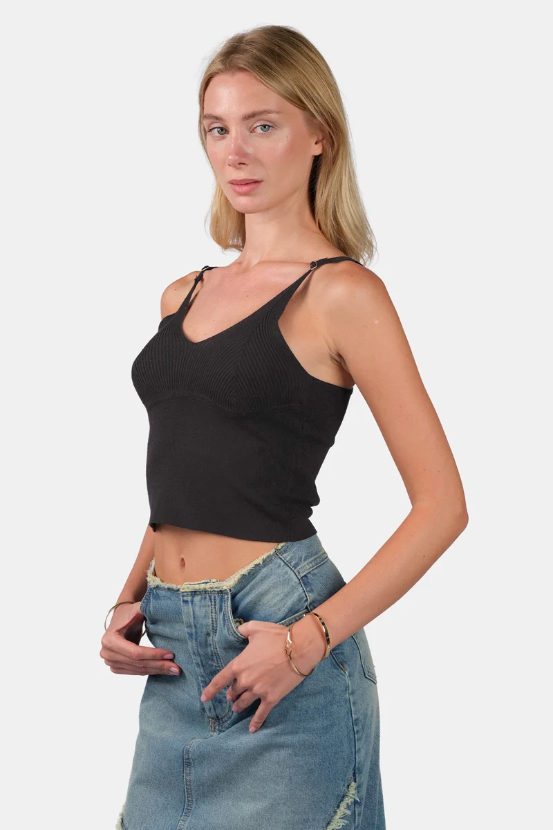 Ariey Cami|Viscose V-Neck Slim Fit Strappy Knit Cami