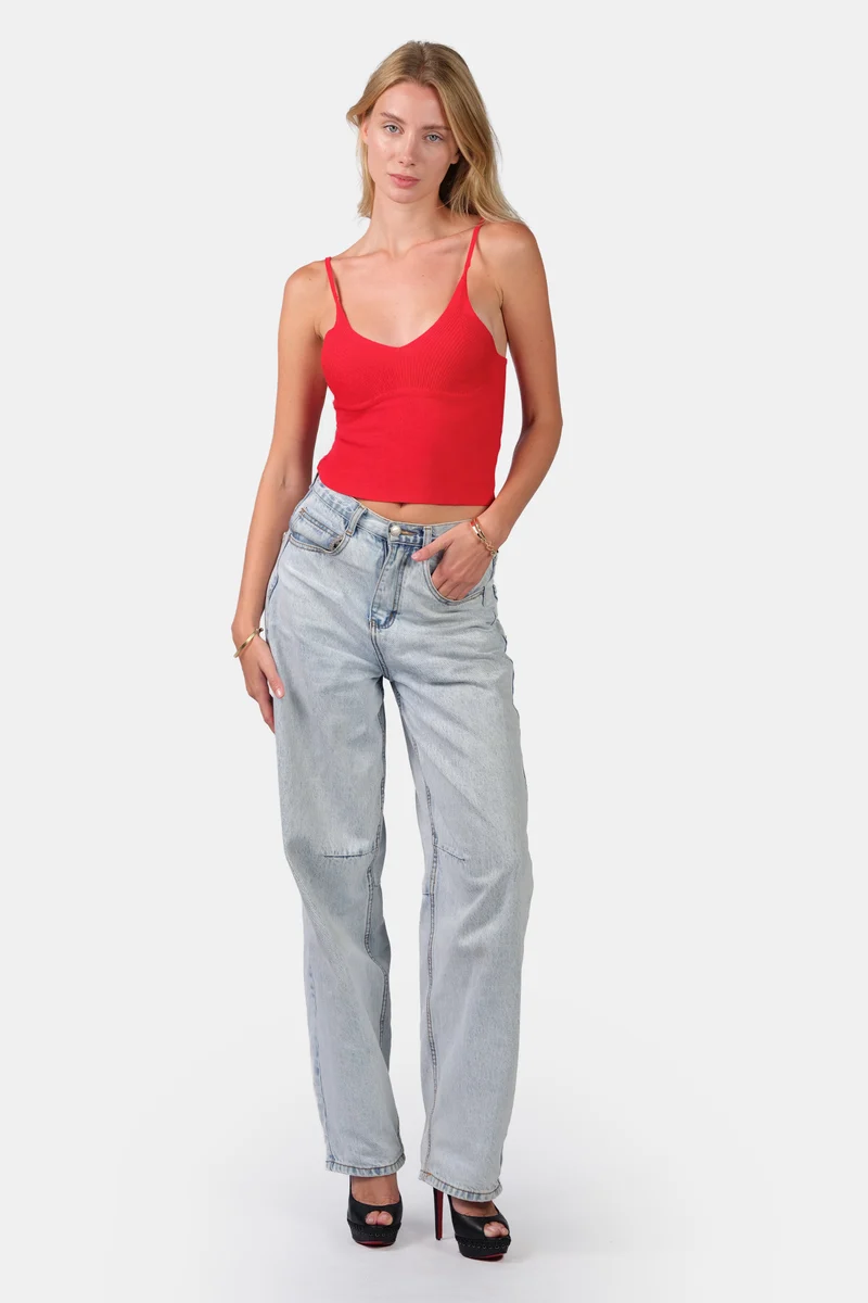 Lumi Cami|Viscose V-Neck Slim Fit Strappy Knit Cami