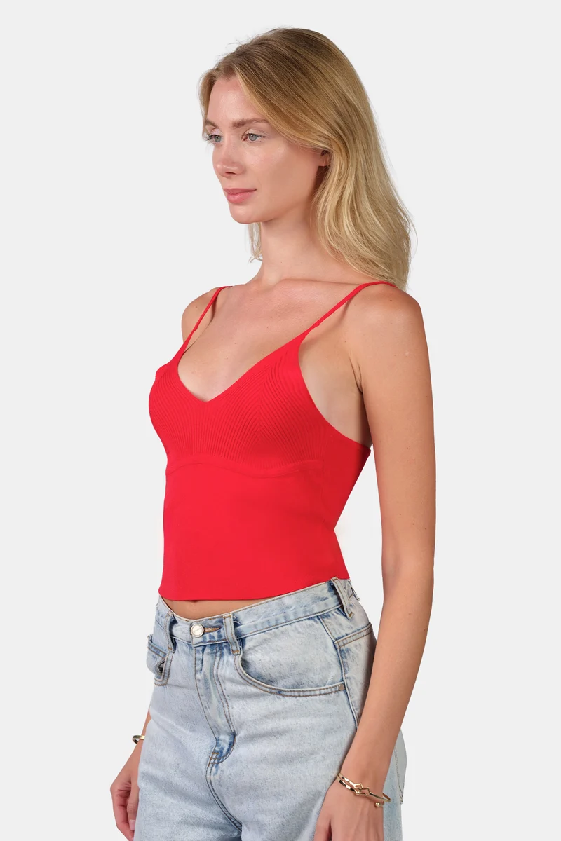 Lumi Cami|Viscose V-Neck Slim Fit Strappy Knit Cami
