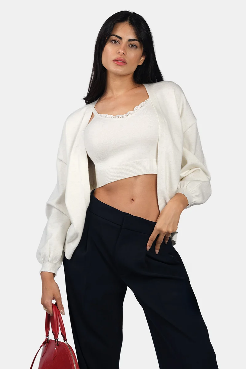 Lolo Cami|Viscose Lurex Strappy Crop Knit Cami
