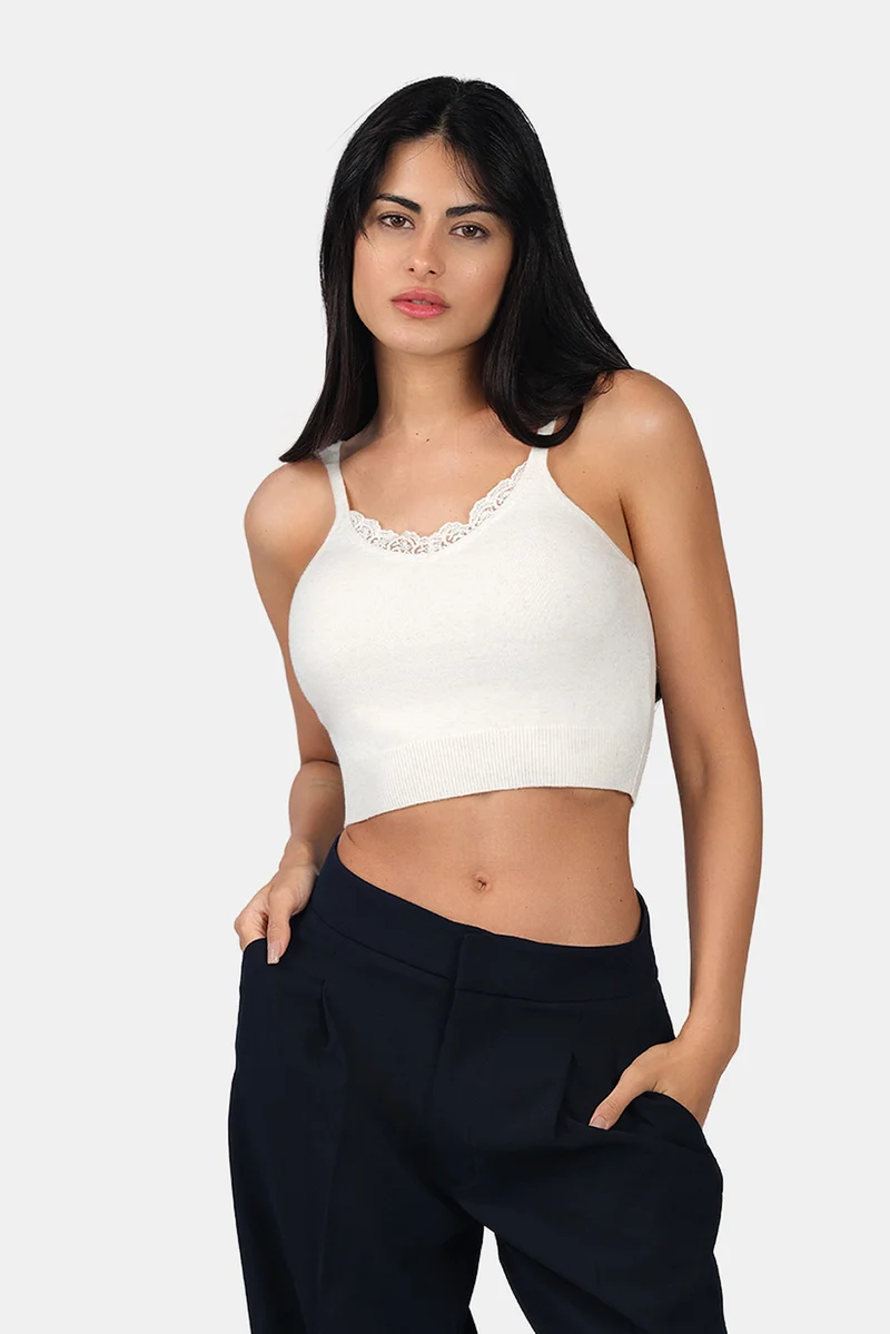 Lolo Cami|Viscose Lurex Strappy Crop Knit Cami