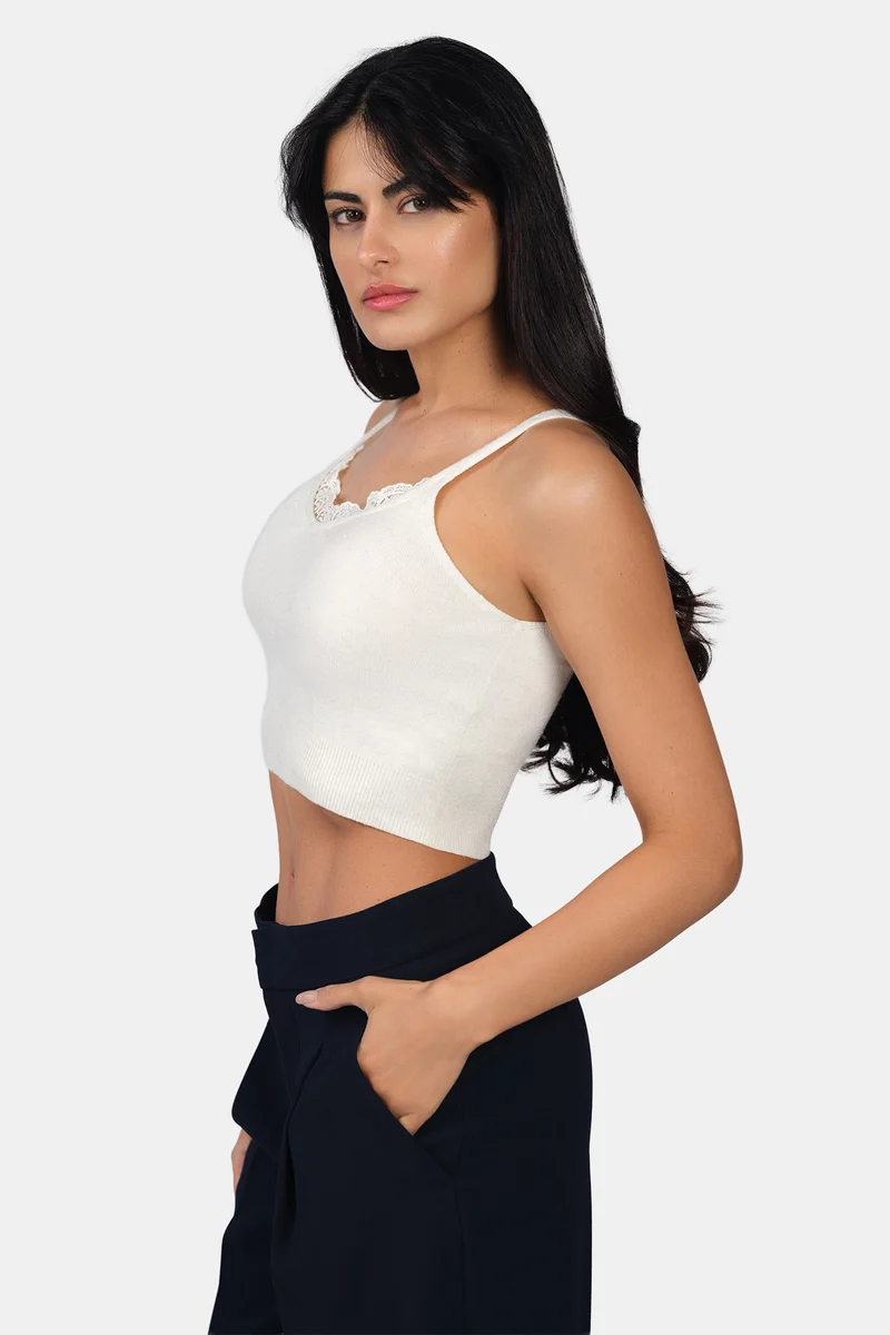 Lolo Cami|Viscose Lurex Strappy Crop Knit Cami