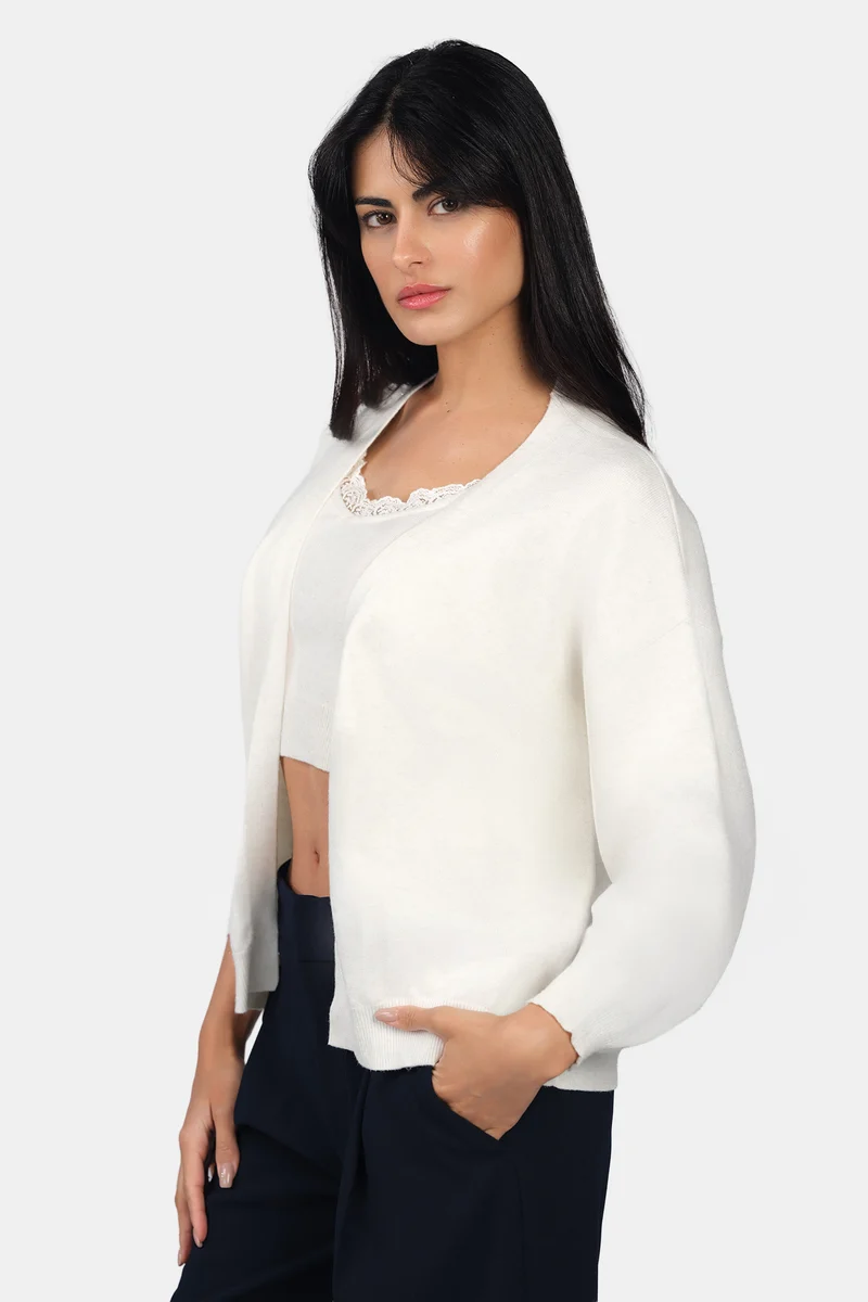 Lolo|Viscose Lurex Relaxed Fit Open Knit Cardigan