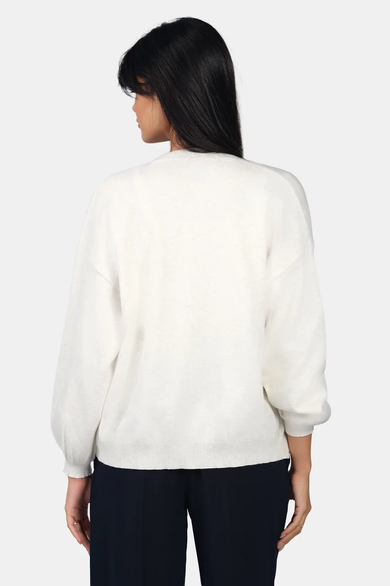 Lolo|Viscose Lurex Relaxed Fit Open Knit Cardigan