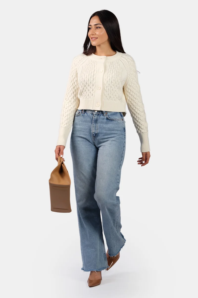 Sissy|100% Cotton Cable Knit Crop Cardigan