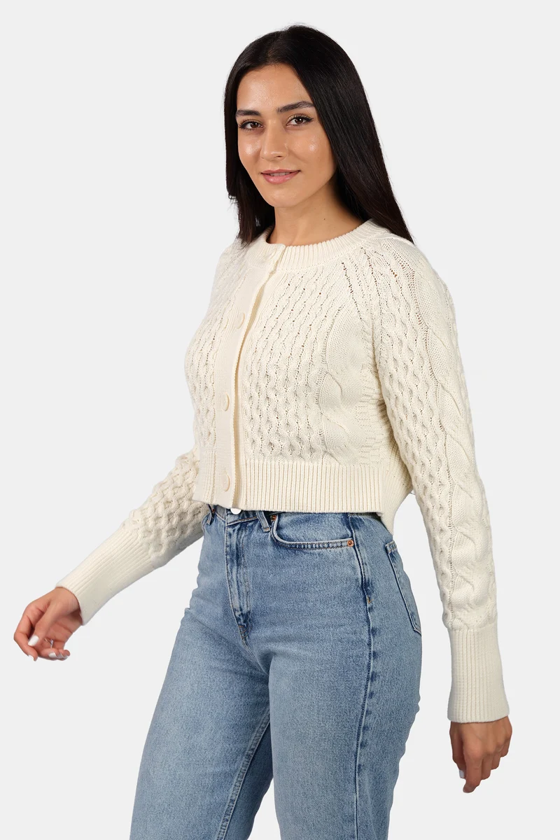 Sissy|100% Cotton Cable Knit Crop Cardigan