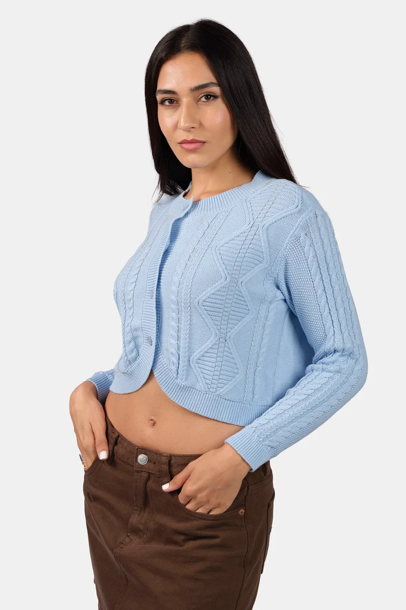 Sieny|100% Cotton Curved Hem Knitted Crop Cardigan