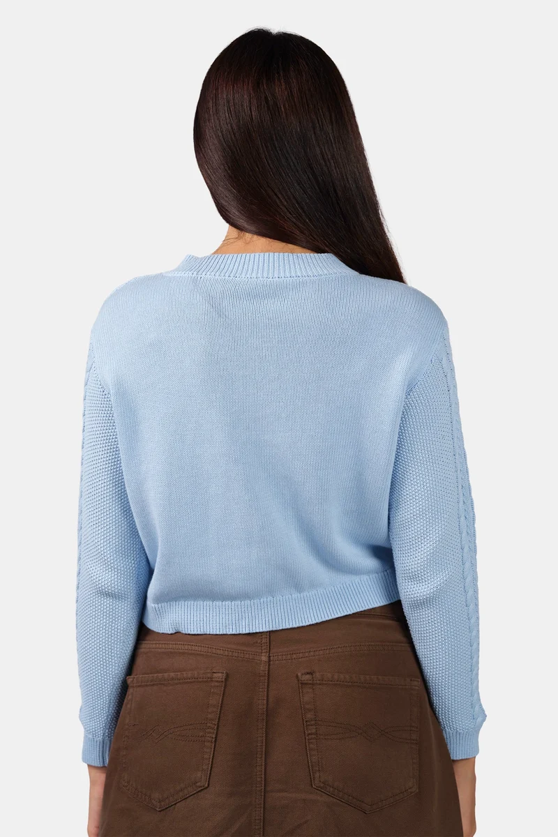 Sieny|100% Cotton Curved Hem Knitted Crop Cardigan