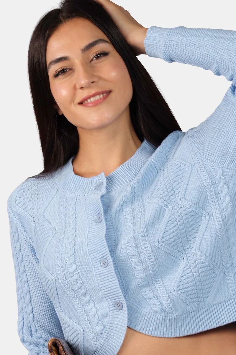 Sieny|100% Cotton Curved Hem Knitted Crop Cardigan