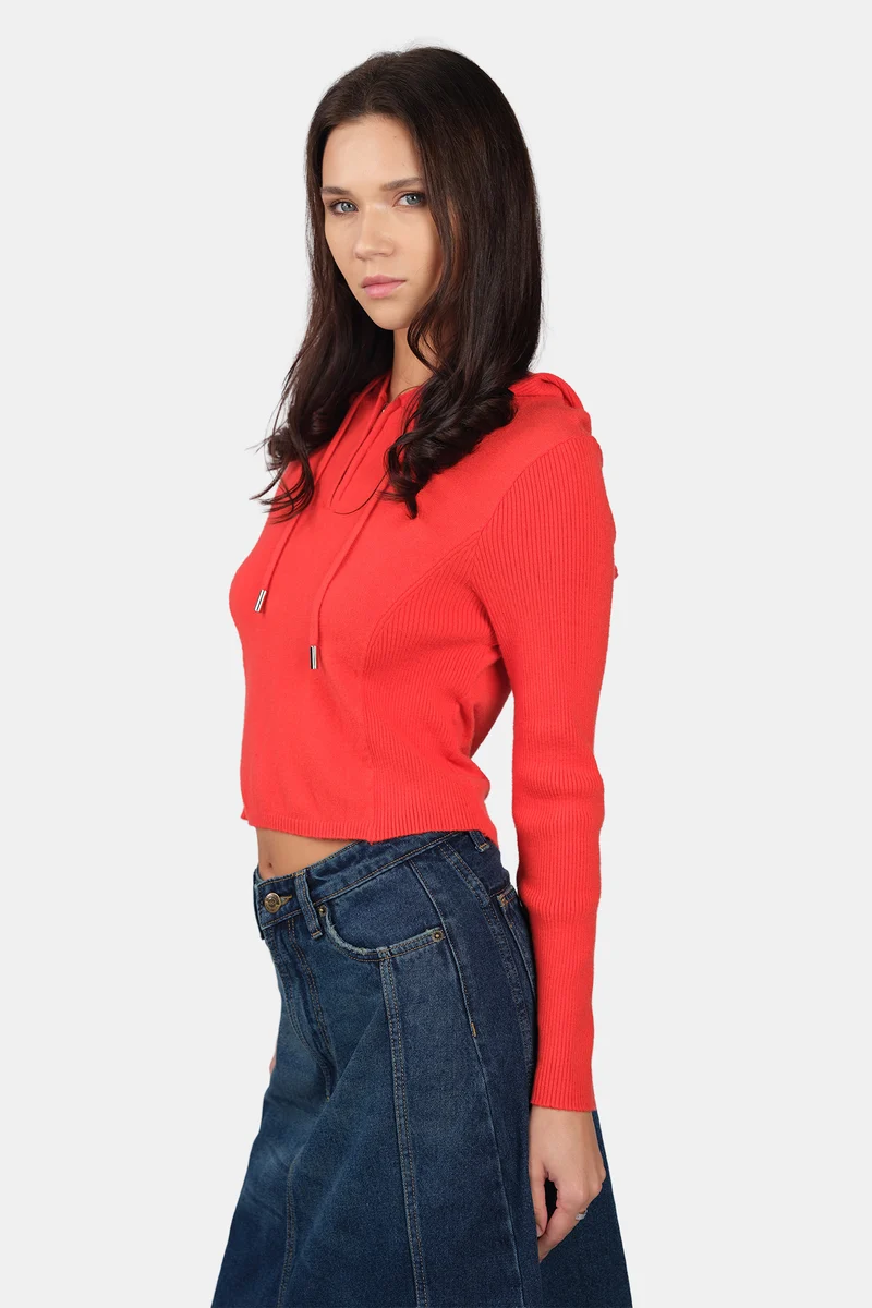 Edda|Viscose Half Zip Slim Fit Knit Hoodie