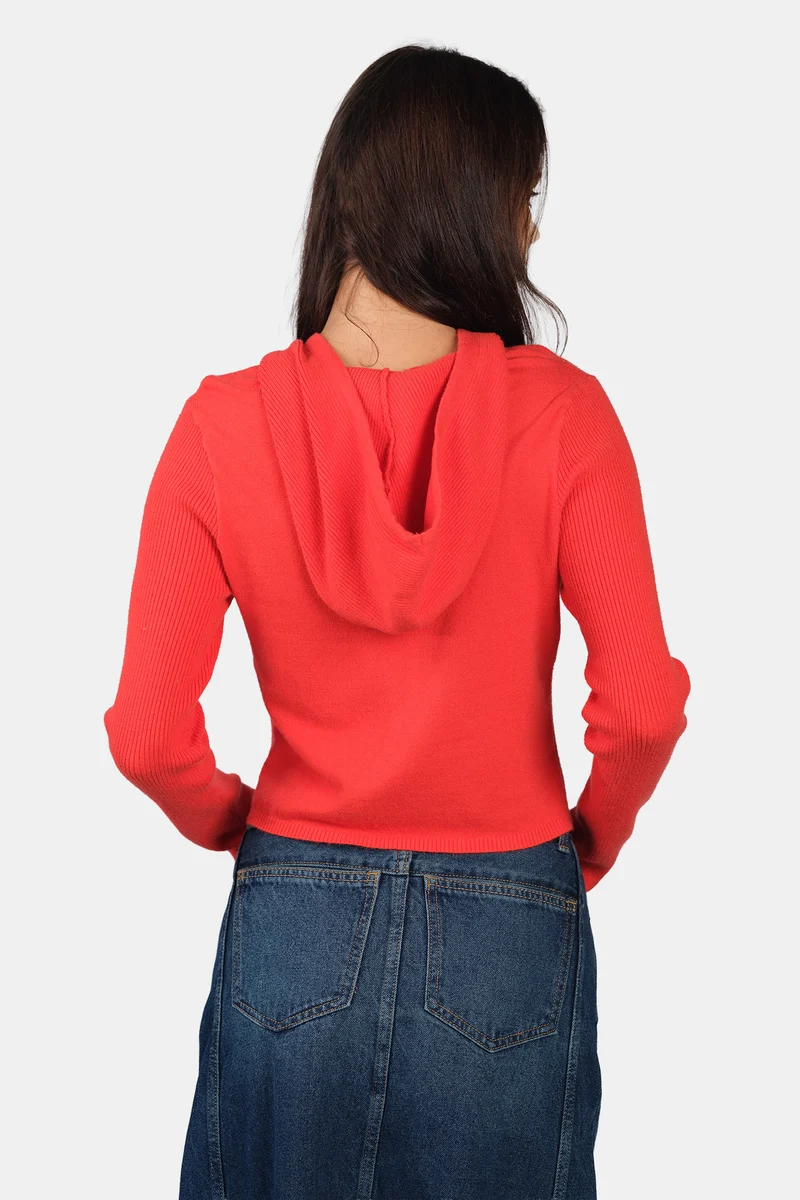 Edda|Viscose Half Zip Slim Fit Knit Hoodie