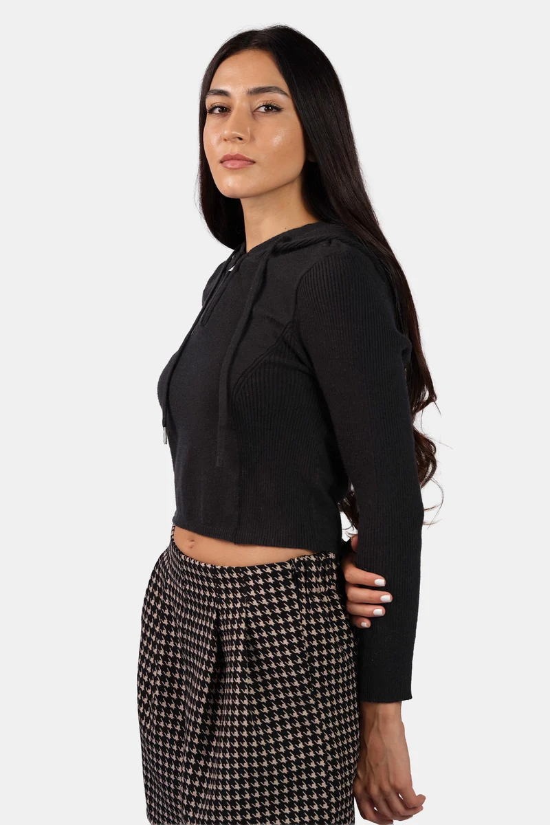 Olia|Viscose Half Zip Slim Fit Knit Hoodie