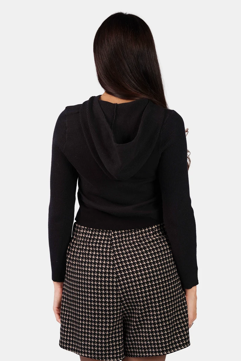 Olia|Viscose Half Zip Slim Fit Knit Hoodie