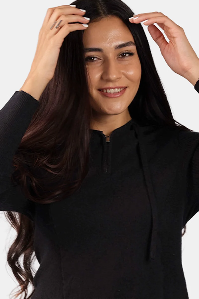 Olia|Viscose Half Zip Slim Fit Knit Hoodie