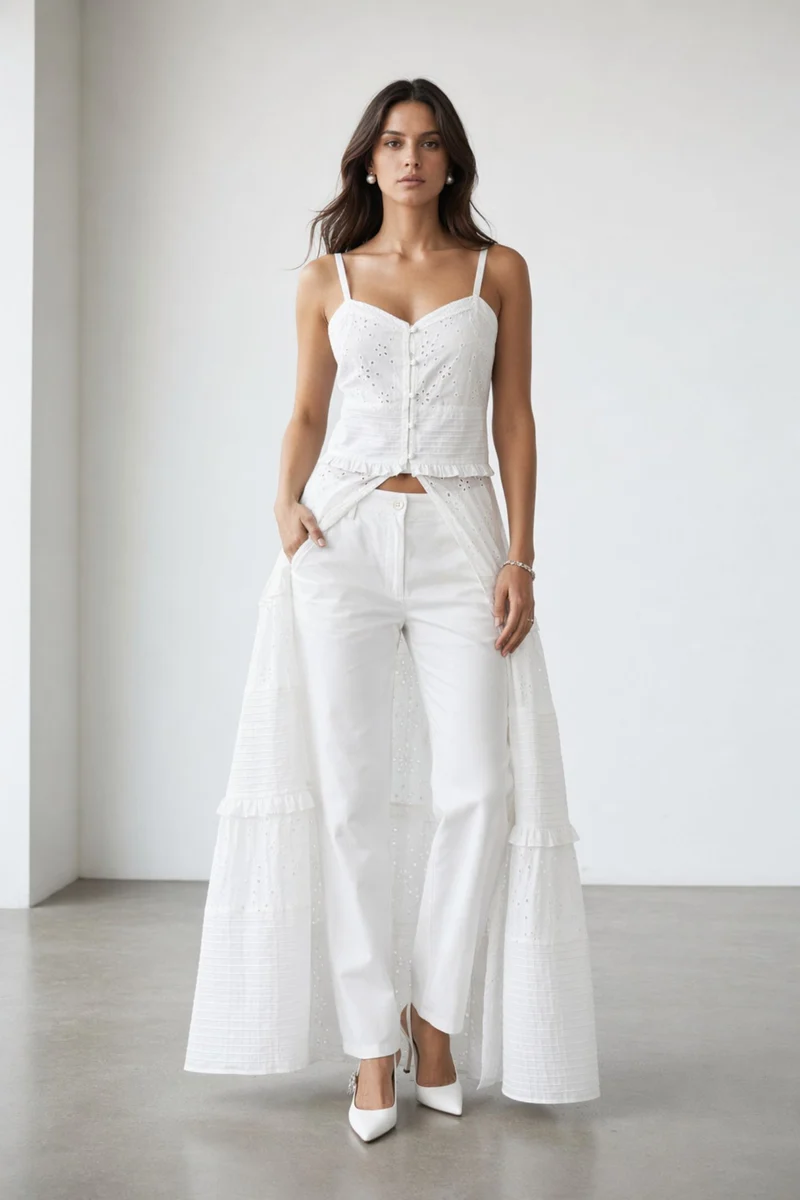 Eliona Top|100% Cotton Lace Panel Maxi Top