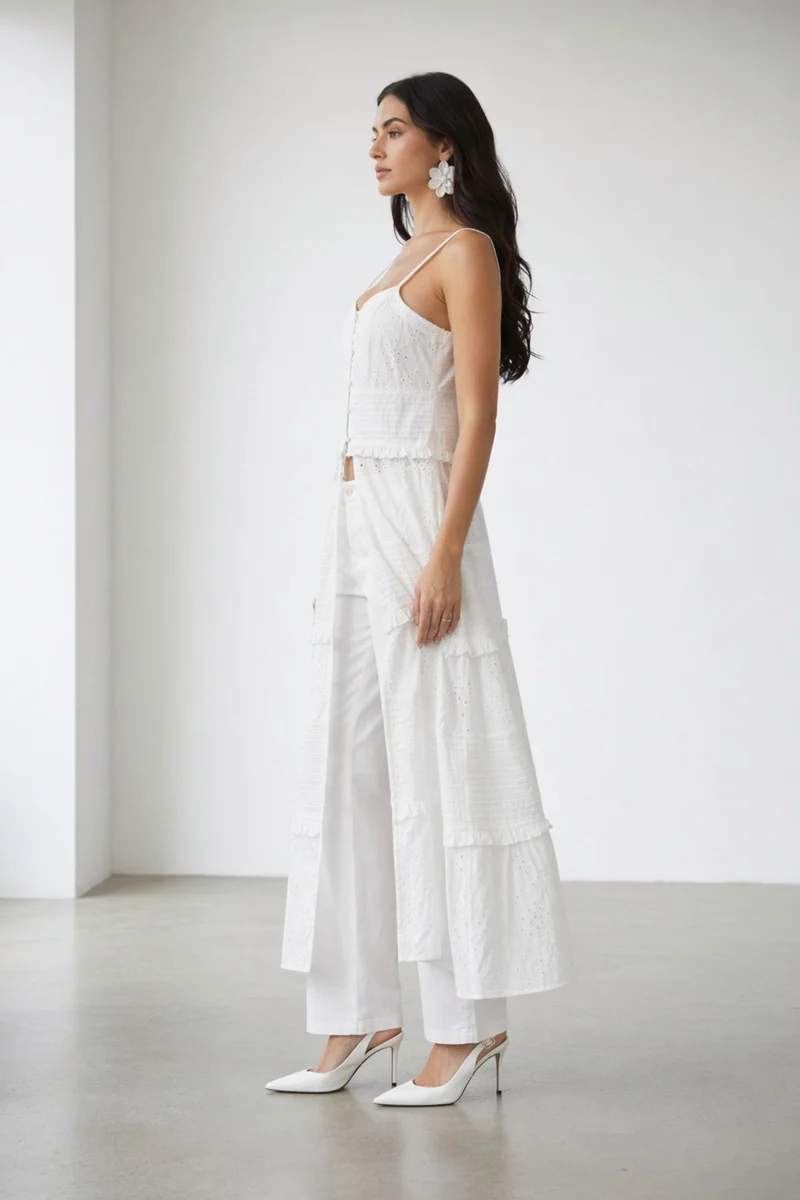 Eliona Top|100% Cotton Lace Panel Maxi Top