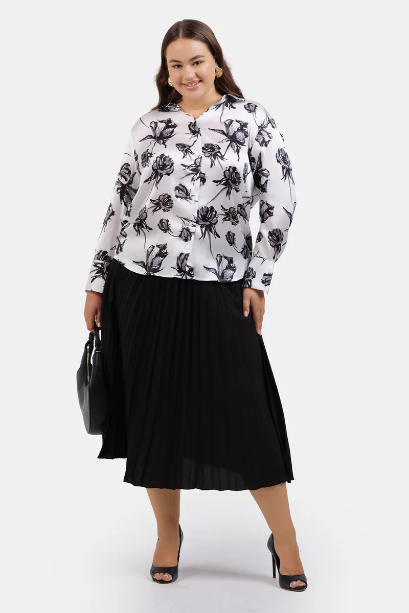 Ceren|Satin Floral Printed Shirt
