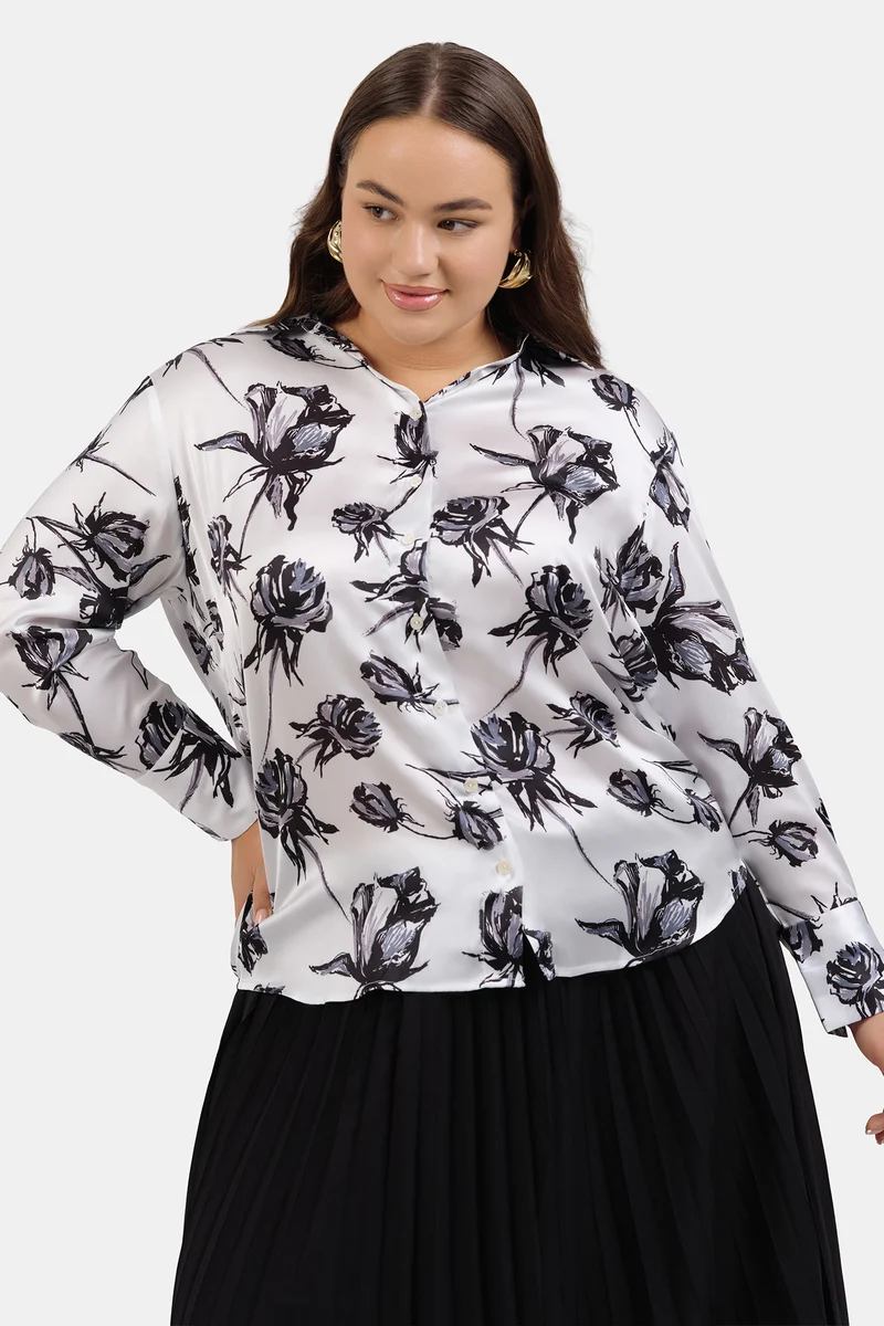 Ceren|Satin Floral Printed Shirt
