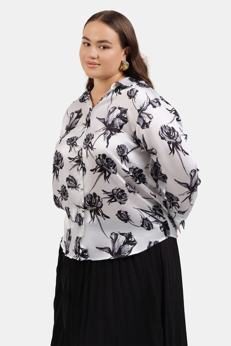 Ceren|Satin Floral Printed Shirt
