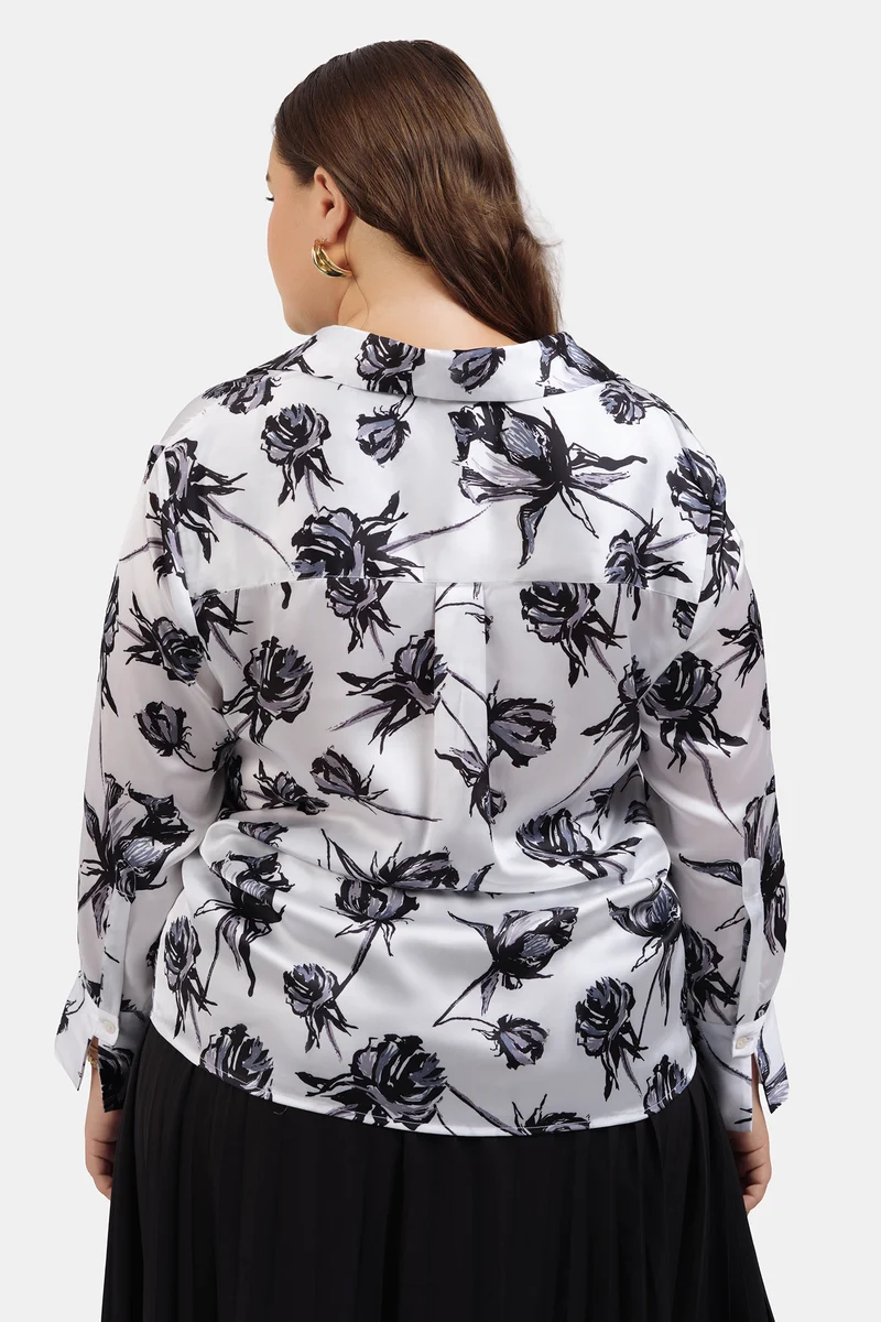 Ceren|Satin Floral Printed Shirt