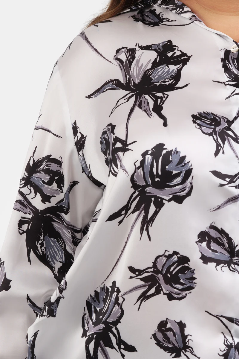 Ceren|Satin Floral Printed Shirt