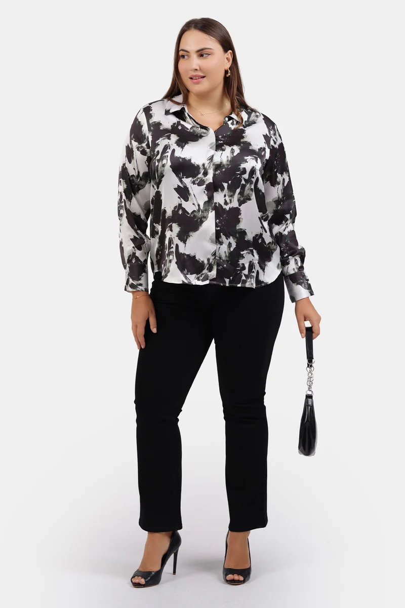 Merve|Satin Floral Printed Shirt