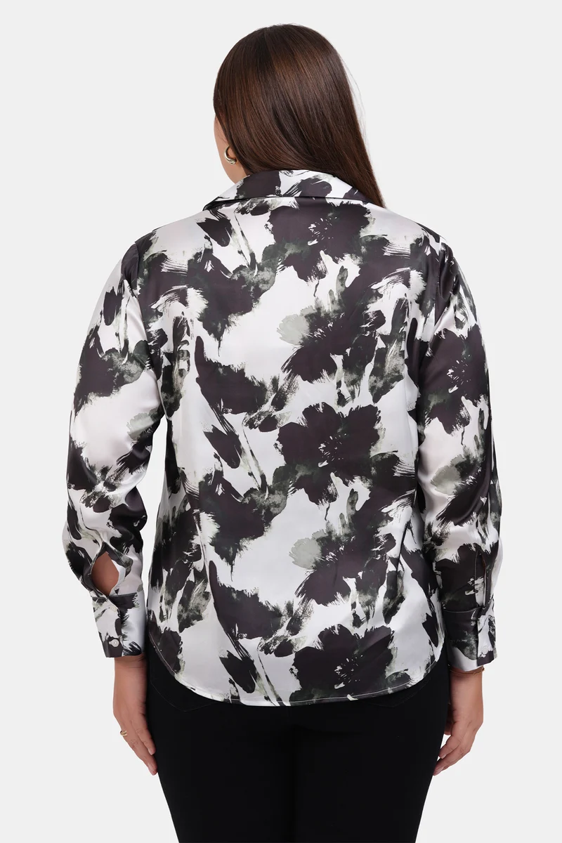 Merve|Satin Floral Printed Shirt