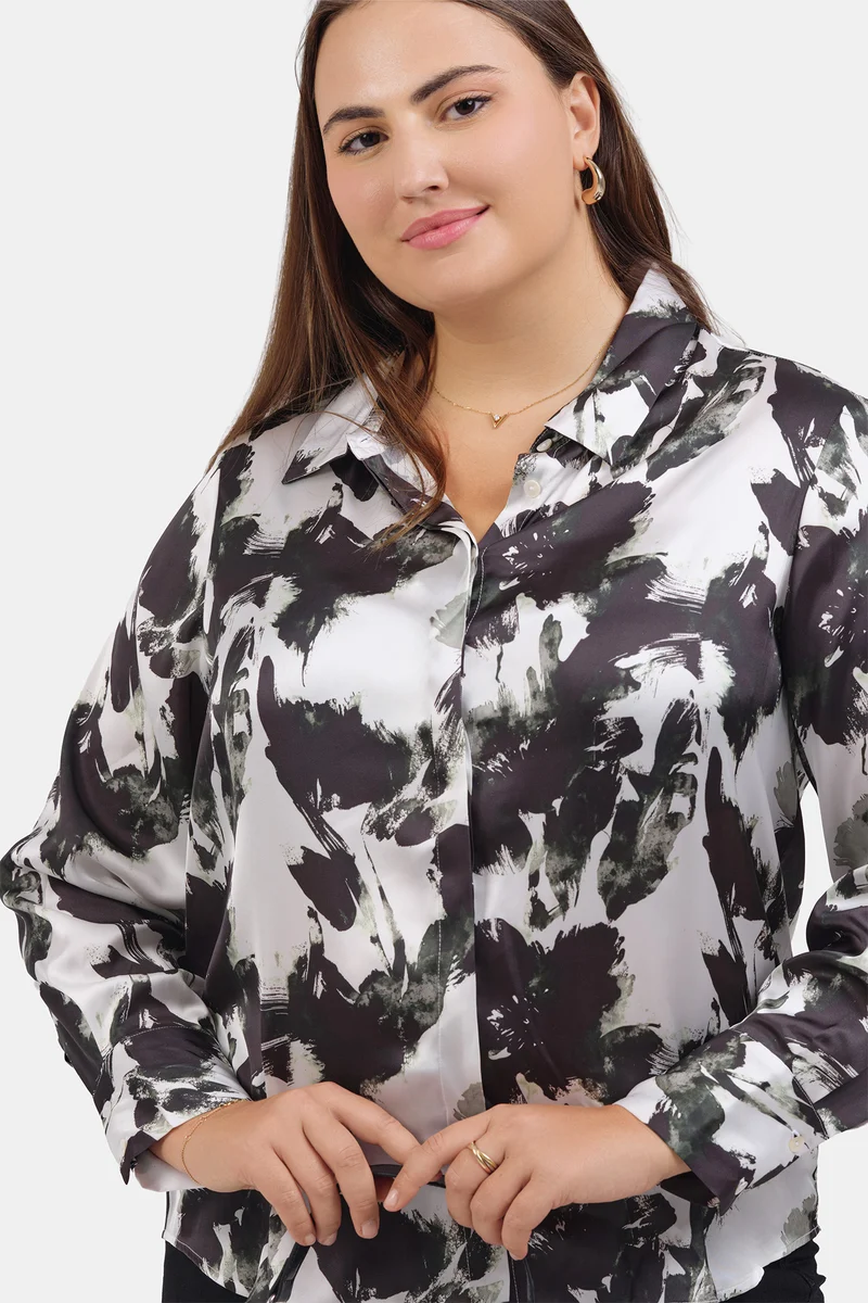 Merve|Satin Floral Printed Shirt