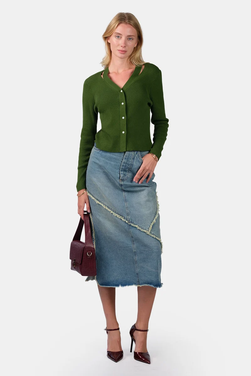 Lida|Cotton V-Neck Button Down Knit Cardigan