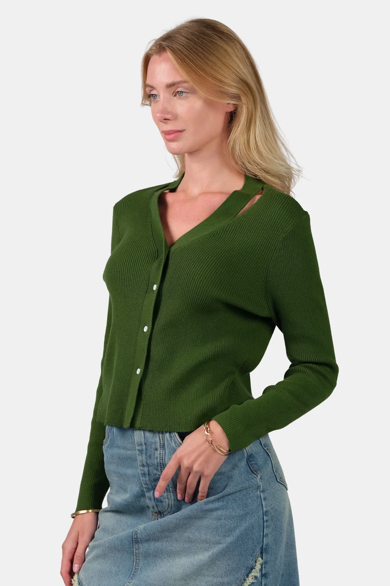 Lida|Cotton V-Neck Button Down Knit Cardigan