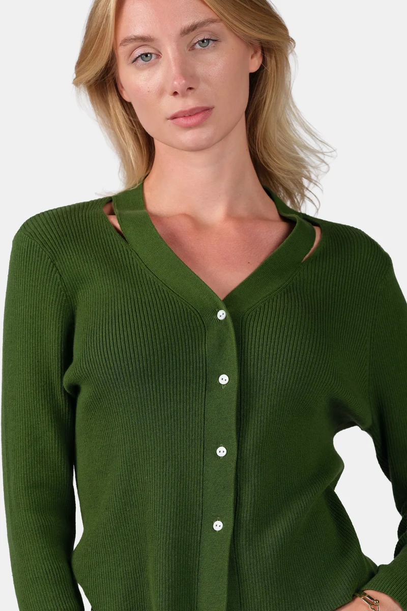 Lida|Cotton V-Neck Button Down Knit Cardigan