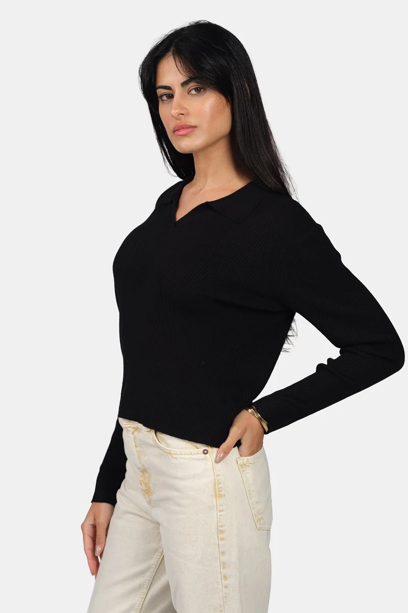 Nela|Viscose Johnny Collar Full Sleeve Knit Top
