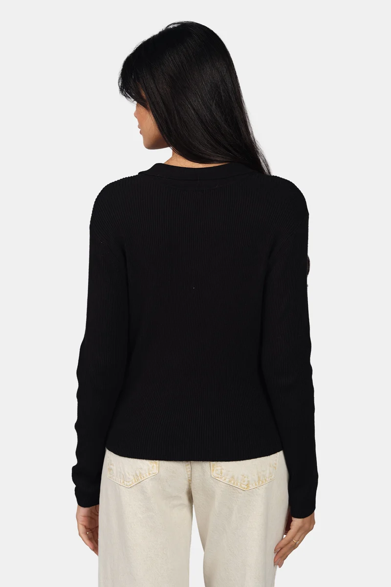 Nela|Viscose Johnny Collar Full Sleeve Knit Top