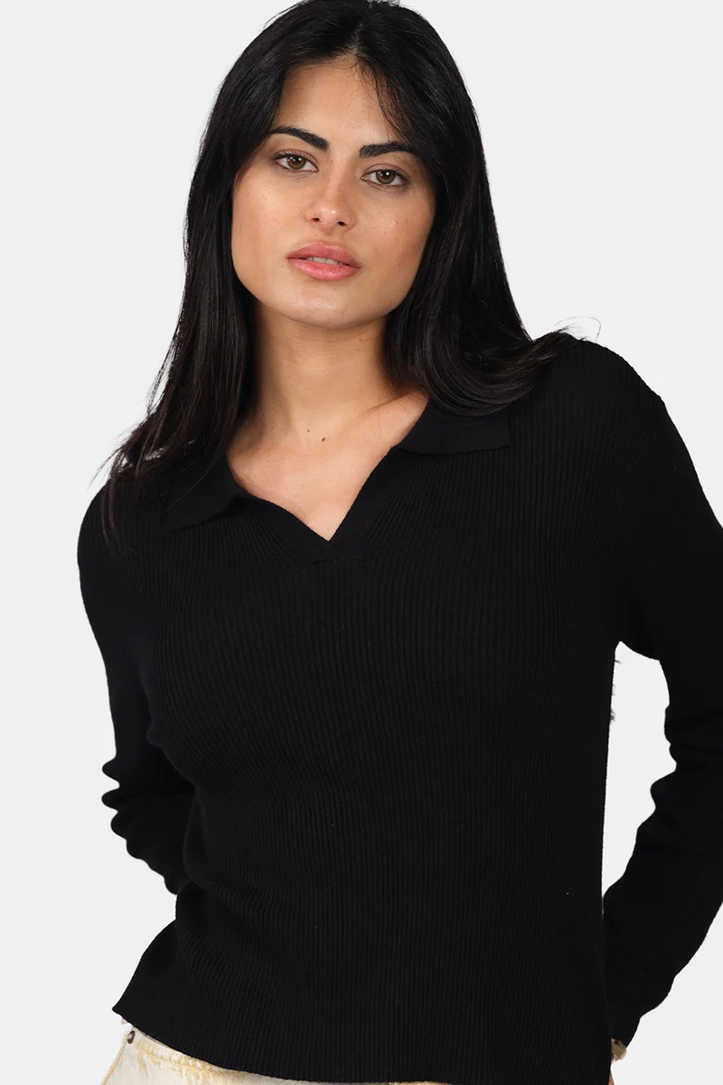 Nela|Viscose Johnny Collar Full Sleeve Knit Top