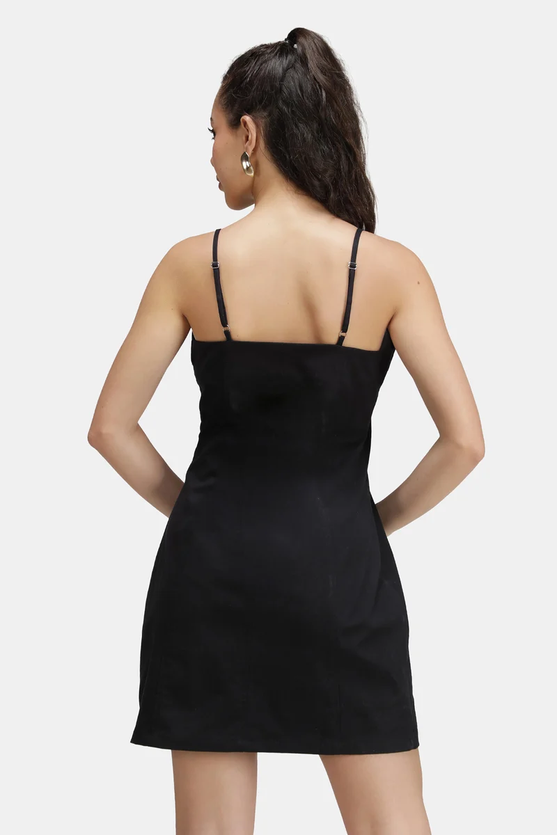 Trixy|100% Cotton Twill Fitted Mini Dress