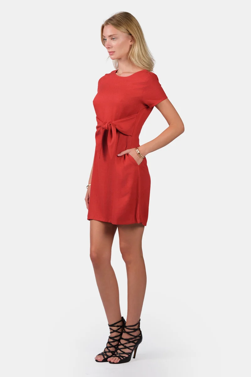 Nikiae|Linen Mini Shift Dress With Front Tie-Up