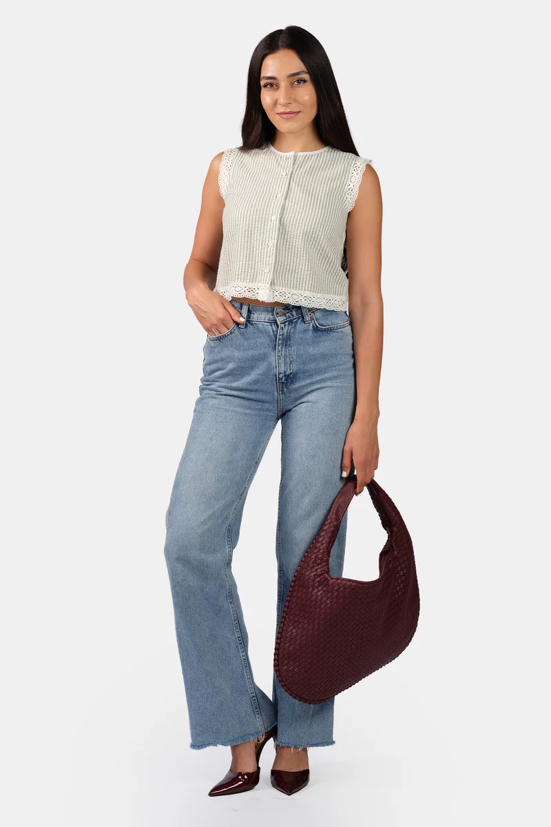 Nola|Cotton Crew Neck Lace Shirt