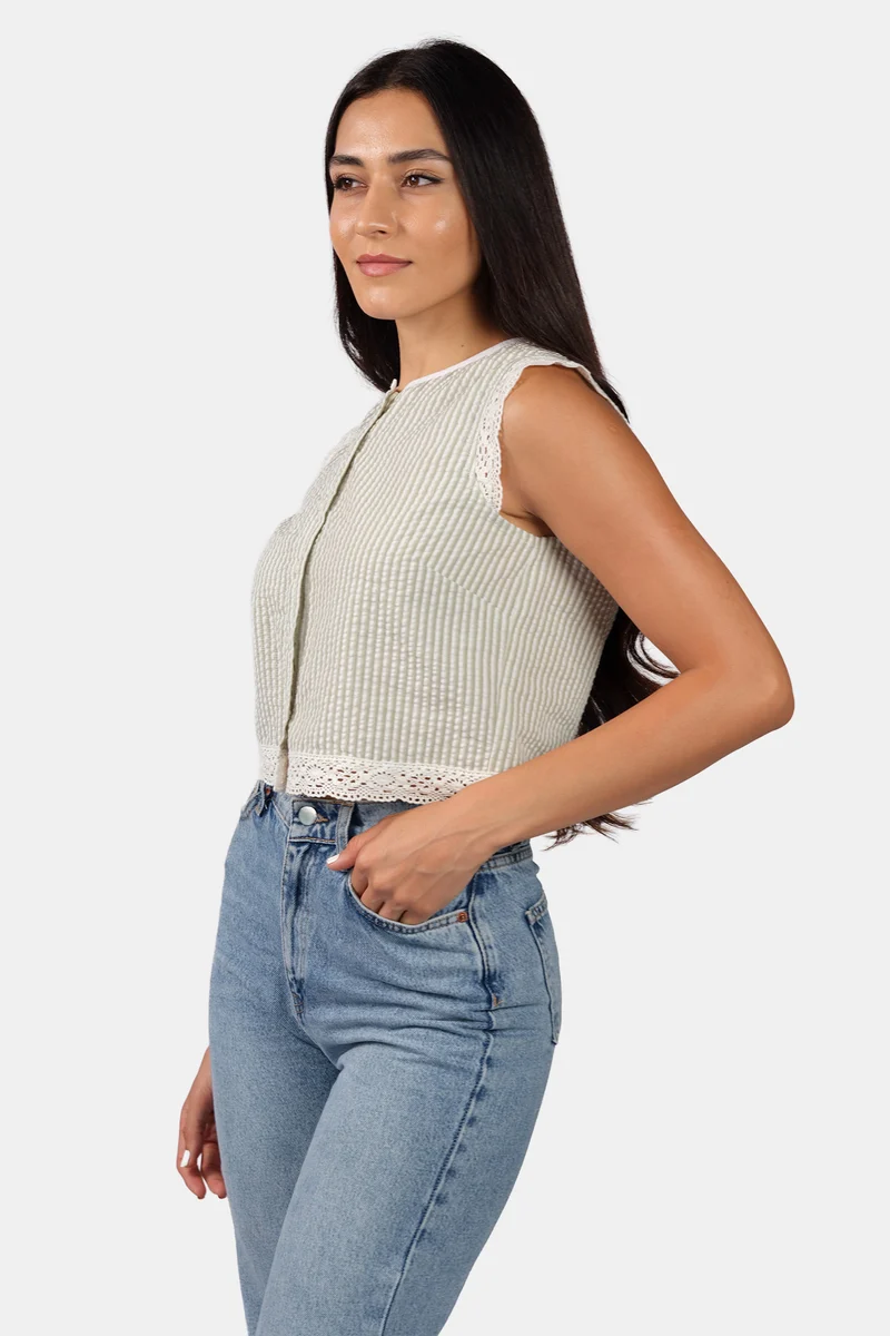 Nola|Cotton Crew Neck Lace Shirt