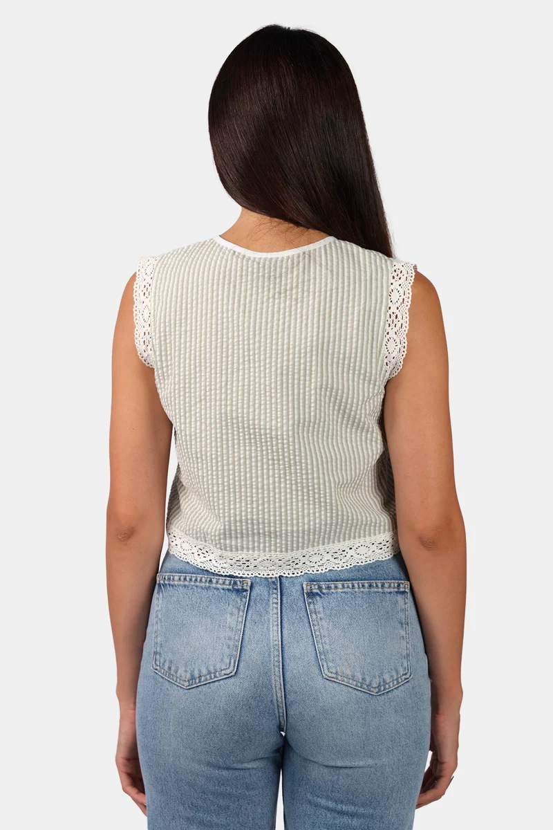 Nola|Cotton Crew Neck Lace Shirt