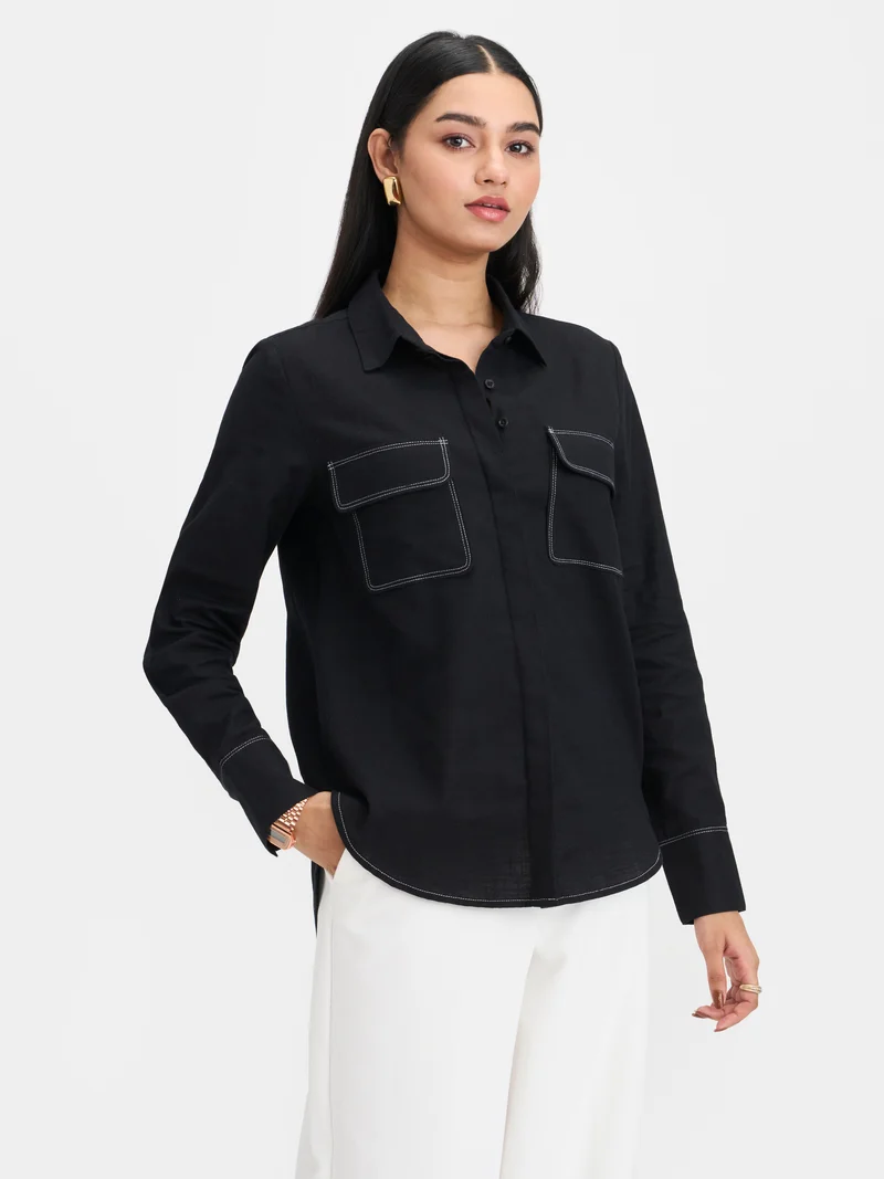 Aven|100% Cotton Shirt Contrast Stitches