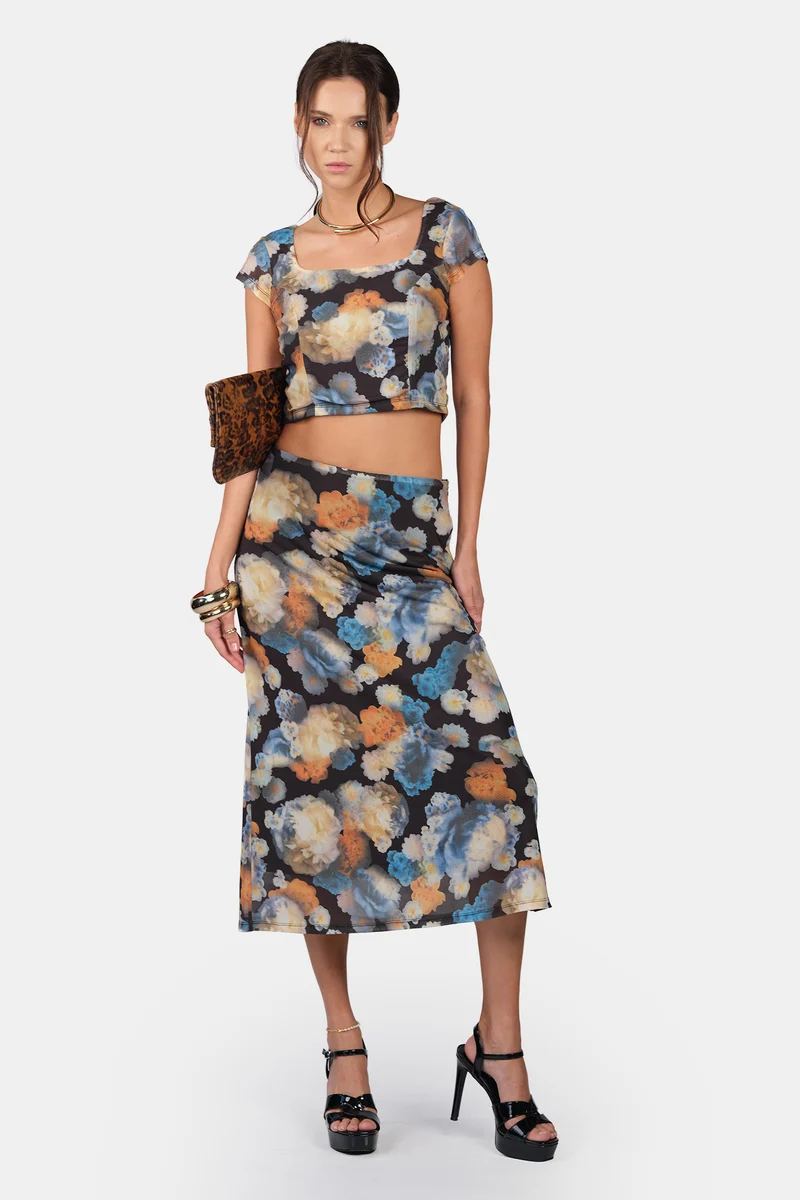 Aeris Top|Mesh Abstract Print Fitted Top