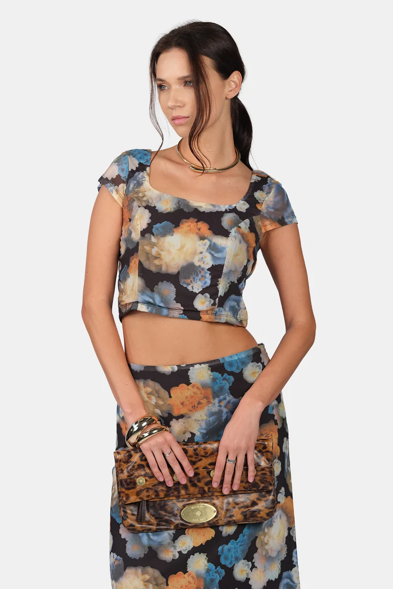 Aeris Top|Mesh Abstract Print Fitted Top