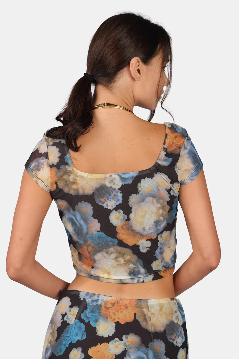 Aeris Top|Mesh Abstract Print Fitted Top