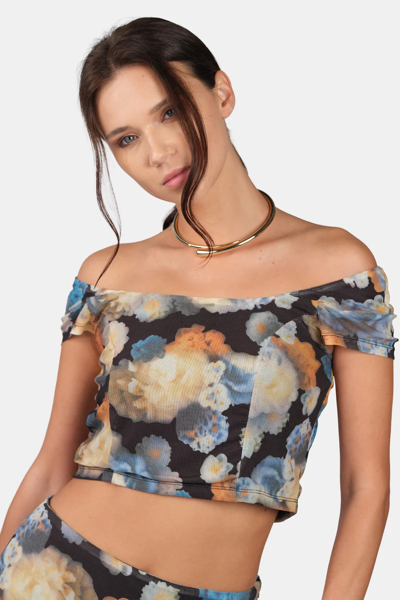 Aeris Top|Mesh Abstract Print Fitted Top