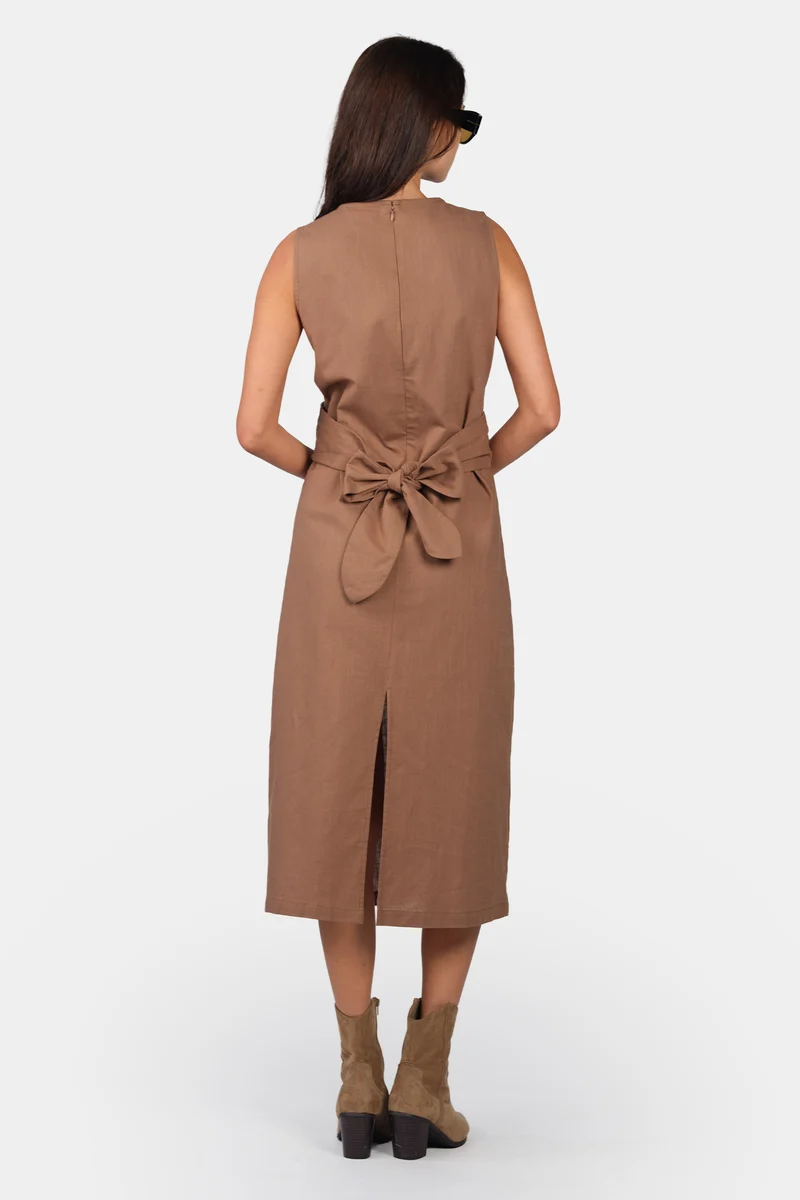 Ekina|Linen Tie-Front Midi Dress